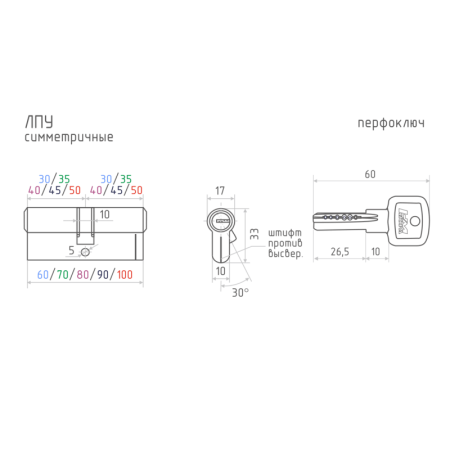Картинка Личинка цилиндровый механизм ЛПУ-80 40-40 Латунь НОРА-М