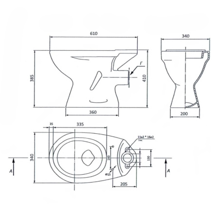 Картинка Унитаз-компакт горизонтальный выпуск нижний подвод с арматурой 1 режим слив кнопка с сиденьем полипропилен Белый Универсал М Лобня 