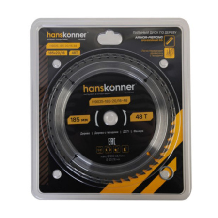 Картинка Диск пильный по дереву 185-20/16 48 зубьев Hanskonner