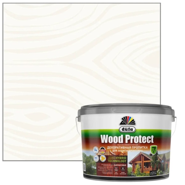 Картинка Пропитка декоративная Белая 9 л Dufa Wood Protect