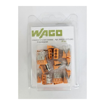 Картинка Клемма 3-х проводная 0.5-2.5 мм для распределительной коробки с пастой Оранжевая  WAGO