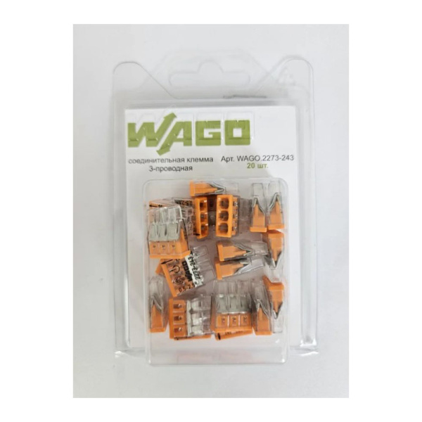 Картинка Клемма 3-х проводная 0.5-2.5 мм для распределительной коробки с пастой Оранжевая  WAGO