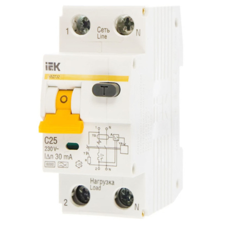 Картинка Выключатель автоматический дифференциальный АВДТ-32 1п+N 25А 30мА С IEK