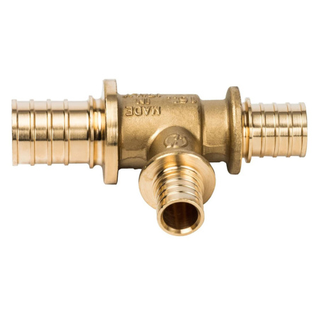 Картинка Тройник 25x16x20 мм латунь для труб из сшитого полиэтилена аксиальный STOUT