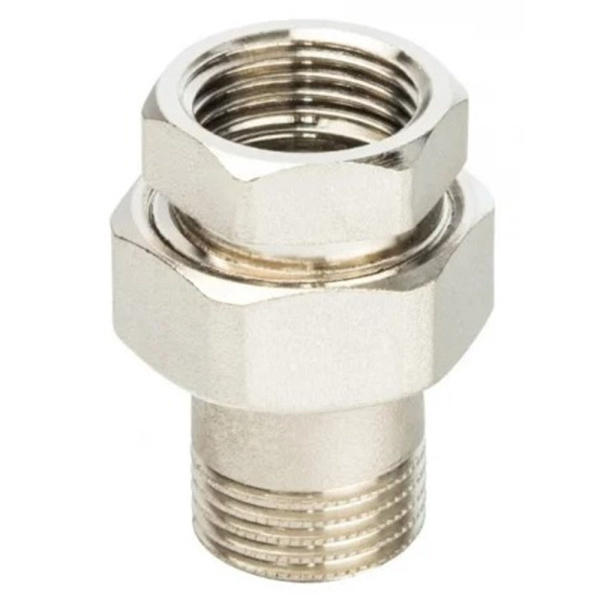 Картинка Американка ВН 1 1/4' прямая гайка-штуцер латунь никелированная сгон разъемный Aquadeel