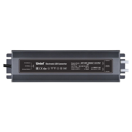 Картинка Блок питания ультратонкий 200Вт 12В IP67 металлический корпус Uniel UET-VAF-200A67