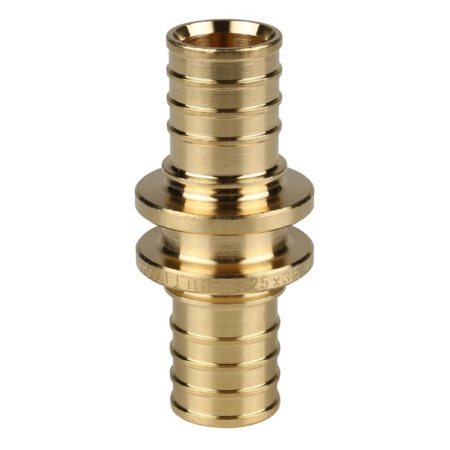 Картинка Муфта 25 мм латунь для труб из сшитого полиэтилена аксиальный STOUT