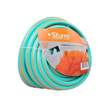 Картинка Шланг поливочный армированный 3-х слойный 12 50 м Оранжево-мятный Sturm