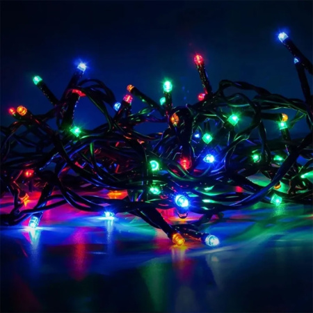 Картинка Гирлянда цветная с черным проводом 200 ламп 10 м