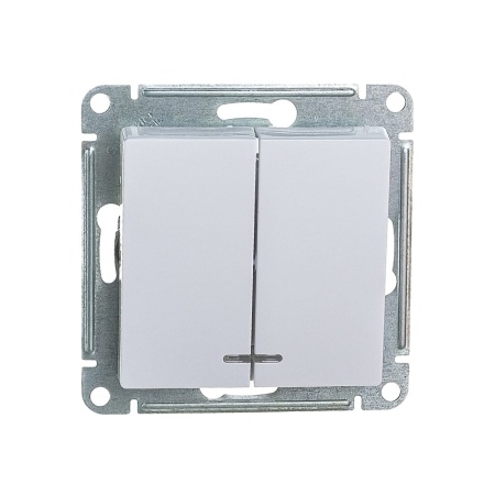 Schneider ATLASDESIGN Белый выключатель двухклавишный в рамку с подсветкой ATN000153