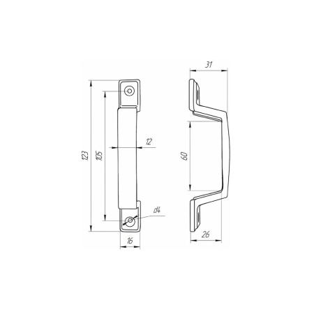 Картинка Ручка скоба 60 мм Медь молотковая антик