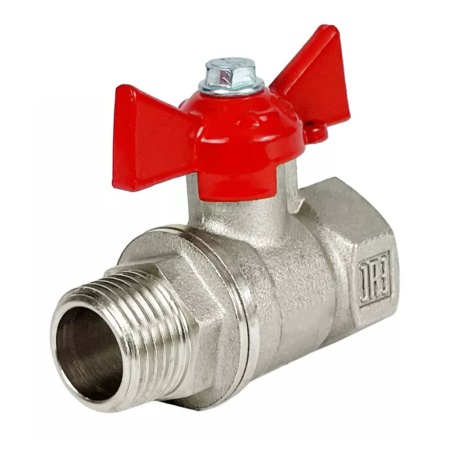 Кран шаровой для воды 1/2" ВР/НР ручка-бабочка латунь никелированная VALFEX