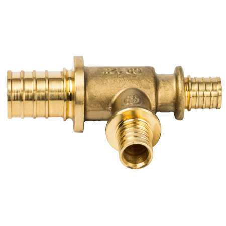 Картинка Тройник 25x16x16 мм латунь для труб из сшитого полиэтилена аксиальный STOUT