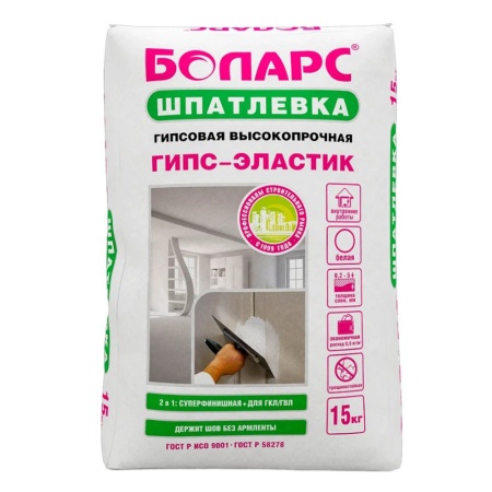 Шпатлевка гипсовая 15 кг 2в1 суперфинишная для заделки стыков ГКЛ ГВЛ ГИПС-ЭЛАСТИК Боларс