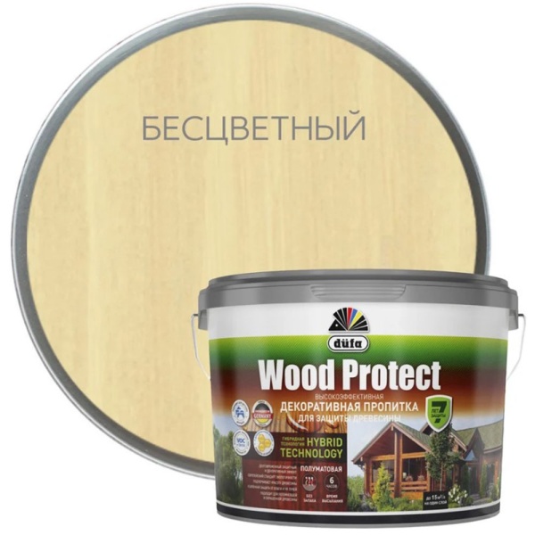 Картинка Пропитка Бесцветная 9 л Dufa Wood Protect