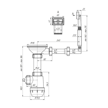 Картинка Сифон для кухонной мойки 3 1/2"x40 ж/ перелив АНИ Пласт Грот A0145