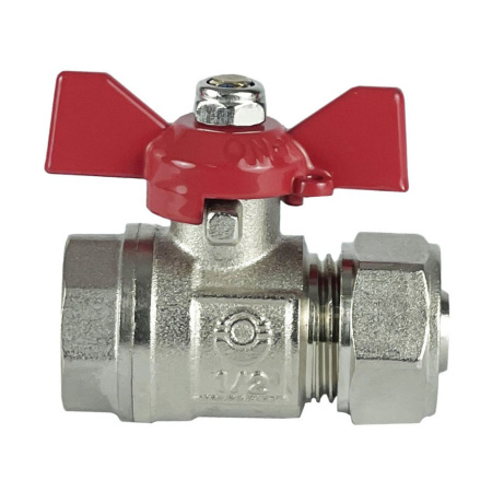 Картинка Кран шаровый бабочка для труб металлопласт Ø 16x1/2' ВР PE-RT/Al/PE-RT Valfex
