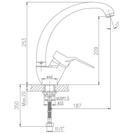 Картинка Смеситель для кухни латунь VALFEX Lyra Chrome VF.4163-2
