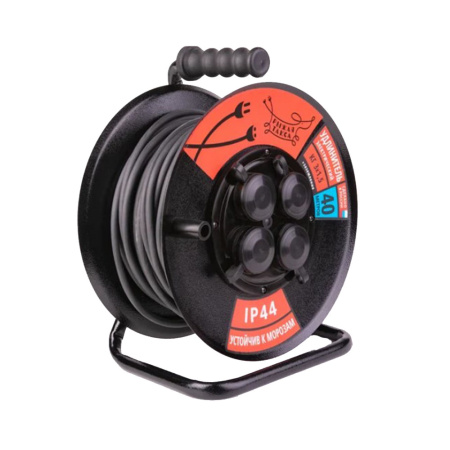 Удлинитель силовой на катушке КГ-ХЛ 3х1,5 4 гнезда 40 м IP44 с з/к РЫЖАЯ ТАКСА