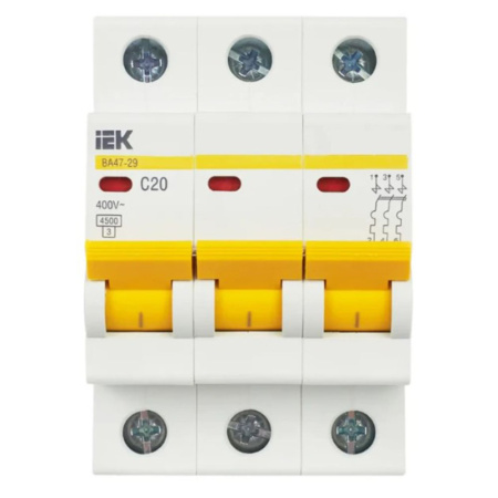 Картинка Выключатель автоматический трёхполюсный 20А С ВА47-29 4.5кА IEK