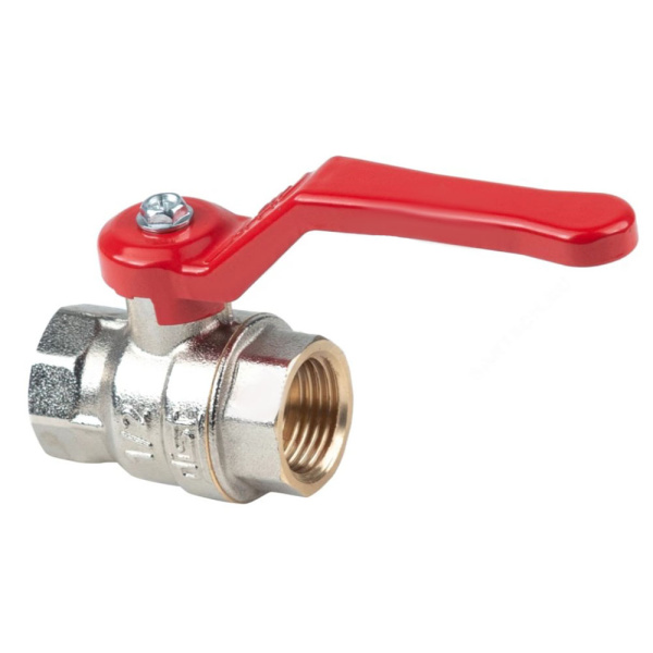 Картинка Кран шаровой латунь никель Эксперт Ду 40 ВР полнопроходной рычаг красный Dist Н115Р