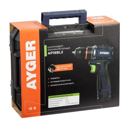 Картинка Аккумуляторная дрель-шуруповерт AP16BL2 AYGER