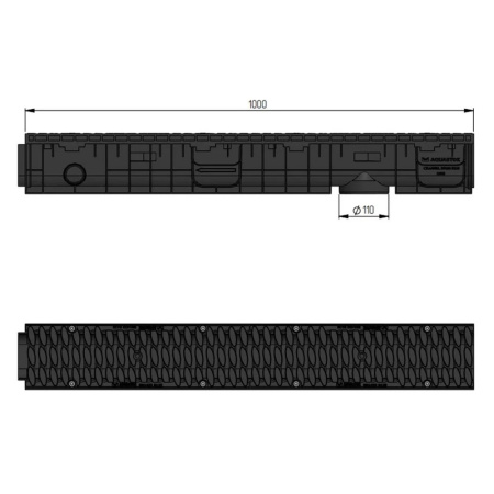 Картинка Лоток водоотводный 1000x148x135 мм Пластик с пластиковой решеткой AQUASTOK MASTER 100 H135 B125