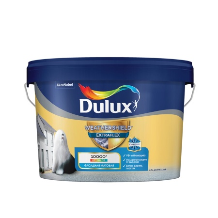 Краска для Фасадов и Цоколей Weathershield Extraflex матовая BW 2,5л Dulux