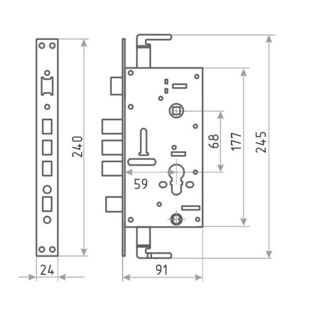 Картинка Корпус замка для ручек с автозапиранием КЗВР-1А  правый Хром 68 мм НОРА-М