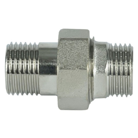 Картинка Сгон прямой разъемный Американка НР-НР 3/4" прямая латунь никелированный VALFEX VF.728.N.034