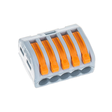Картинка Клемма 5-х проводная Al/Cu Серая с оранжевыми рычажками 0.08-2.5 мм WAGO