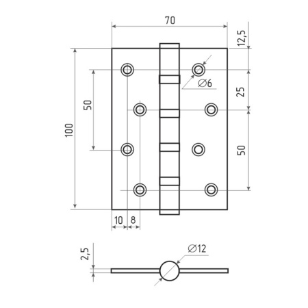Картинка Петля универсальная 100х70 мм 4"-4ВВ-STD Матовый никель Нора-М