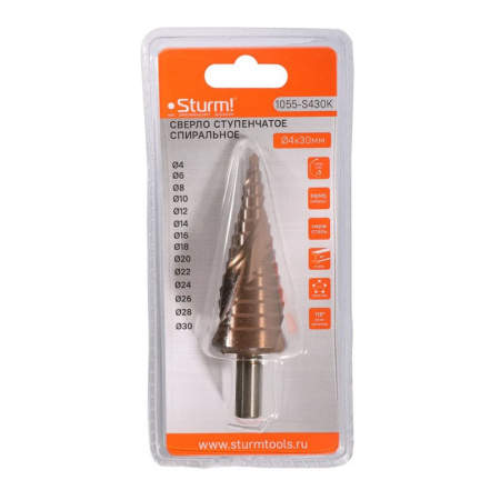Картинка Сверло ступенчатое по металлу 4-30 мм спираль кобальт Sturm