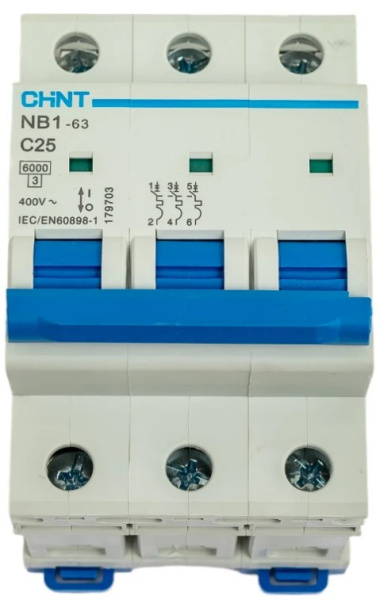 Картинка Выключатель автоматический модульный 3п C 25А 6кА NB1-63 CHINT