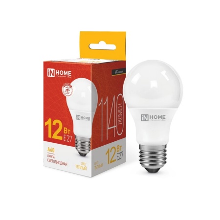 Лампа светодиодная LED-A60-VC 12Вт 230В Е27 3000К 1140Лм IN HOME