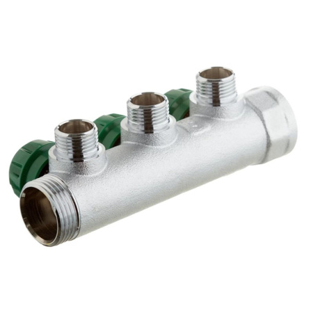 Картинка Коллектор регулирующий 1" 3 выхода 1/2' наружная резьба STOUT