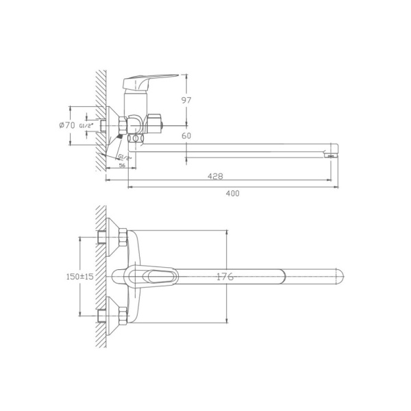 Картинка Смеситель для ванны длинный излив латунь VALFEX Talitha Chrome VF.2236