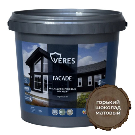 Краска для деревянных фасадов цвет Горький шоколад 0,9 л Veres