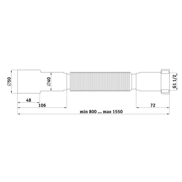 Картинка Гофра с гайкой 1 1/2"x40/50 L=541-1371мм АНИ Пласт К116