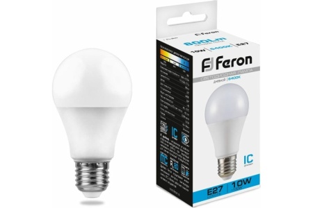 Лампа светодиодная LED 10вт E27 6400К Дневной свет Feron