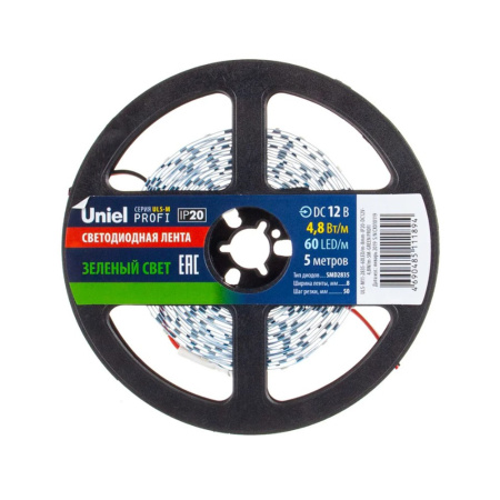 Светодиодная лента Uniel ULS-M11-2835-60LED/m-8mm-IP20-DC12V-4,8W/m-5M-GREEN PROFI