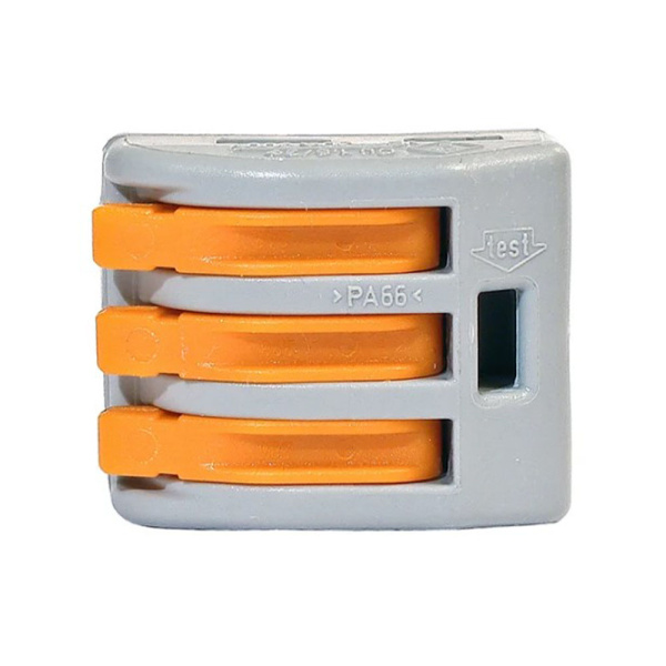 Картинка Клемма 3-х проводная Al/Cu Серая с оранжевыми рычажками 0.08-2.5 мм WAGO