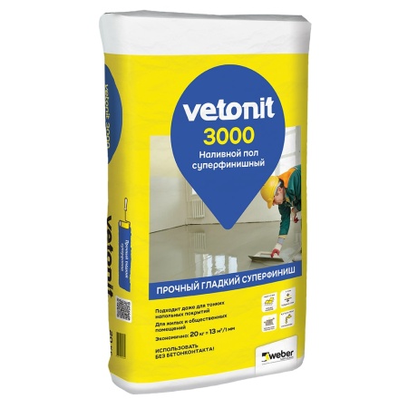 Vetonit 3000 20 кг до 5 мм суперфинишный наливной пол