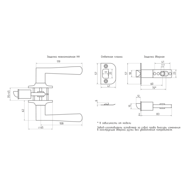 Картинка Защелка НОРА-М НН-01 Матовый никель межкомнатная ручка