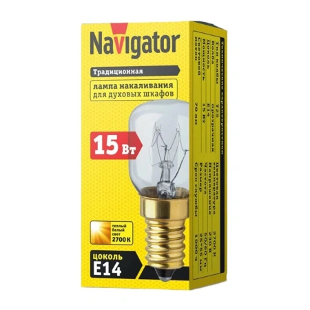 Изображение Лампа накаливания 15Вт NI-T25-15-230-E14-CL для духовых шкафов Navigator Картинка Лампа накаливания 15Вт NI-T25-15-230-E14-CL для духовых шкафов Navigator