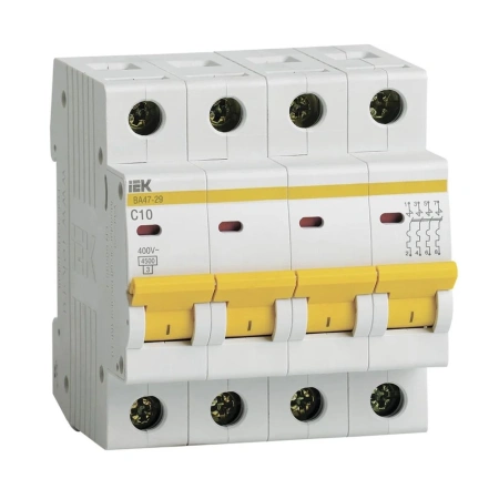 Картинка Выключатель автоматический 4п 10А С ВА47-29 4.5кА IEK