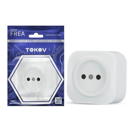 Розетка одноместная 16А IP20 250В без заземления АБС-пластик Белая TOKOV ELECTRIC ОП Frea