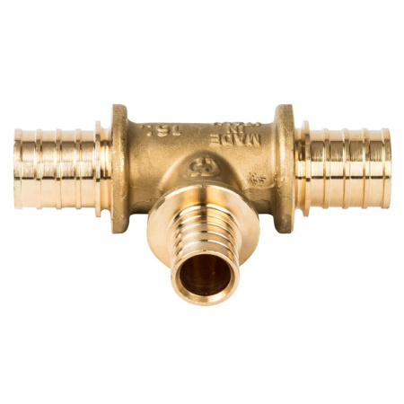 Картинка Тройник 20x16x20 мм латунь для труб из сшитого полиэтилена аксиальный STOUT