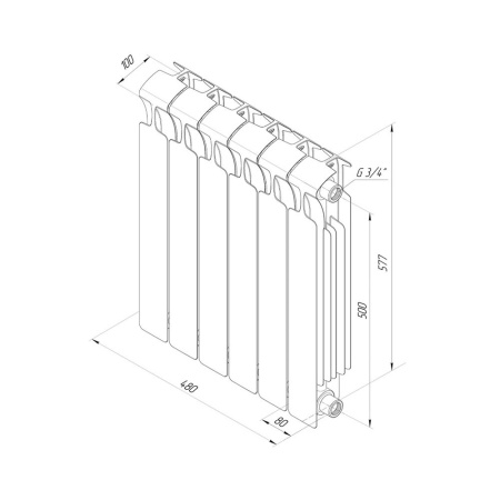 Картинка Радиатор биметалл 500х100 6 секций Боковое подключение RIFAR MONOLIT