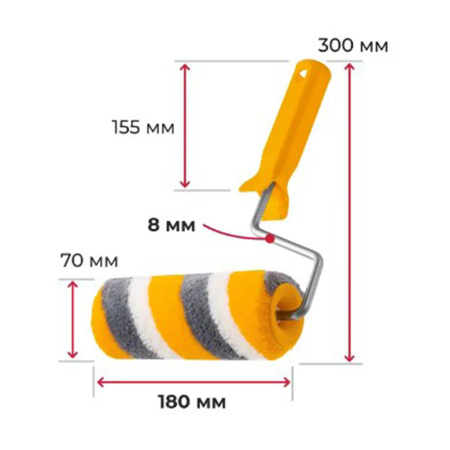 Картинка Валик полиакрил для эмалей 180 мм ворс 12 мм с бюгелем АКОР